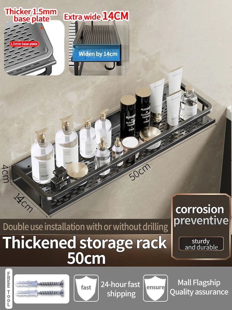 Étagère de Douche Murale Aluminium Avec ou Sans Perçage 30 à 60 cm