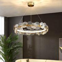 Lustre Suspension Cuisine Anneau LED Disques de Verre Doré, Ø 40 à 80 cm