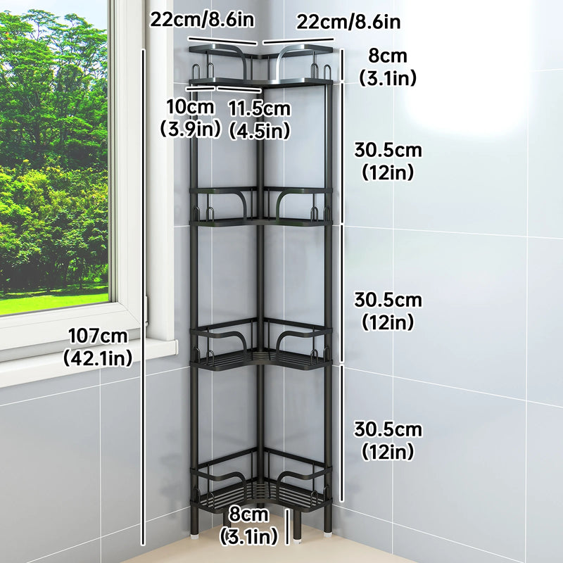 Étagère d'Angle Salle de Bain Métal sur Pied, 2 à 4 Niveaux