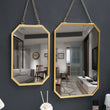 Miroir Mural Rectangulaire Doré à Suspendre avec Chaîne, Angles Coupés