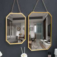 Miroir Mural Rectangulaire Doré à Suspendre avec Chaîne, Angles Coupés