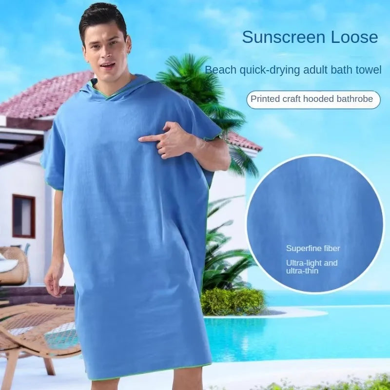 Peignoir Poncho de Bain Adulte à Capuche, Microfibre Séchage Rapide
