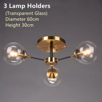 Plafonnier Cuisine Design à Globes en Verre 3 à 10 Lampes, Doré