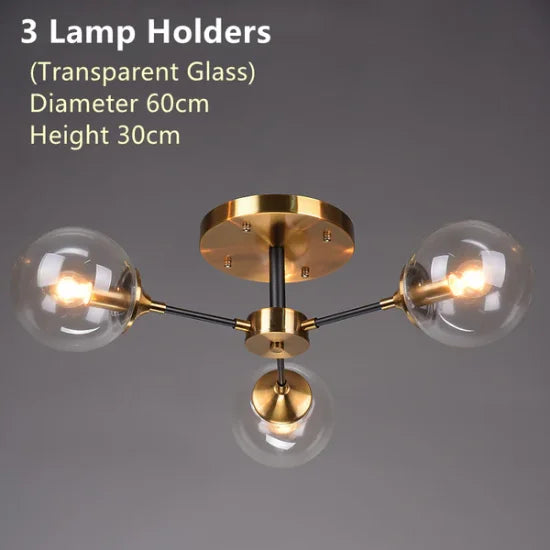 Plafonnier Cuisine Design à Globes en Verre 3 à 10 Lampes, Doré