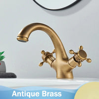 Mitigeur Lavabo Rétro Double Poignée Croisillons Laiton, 5 Finitions