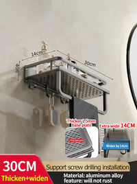 Étagère Murale Salle de Bain Aluminium Noir ou Gris 30-50 cm