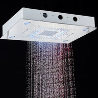 Pommeau de Douche LED Encastré Plafond Pluie et Cascade Télécommande