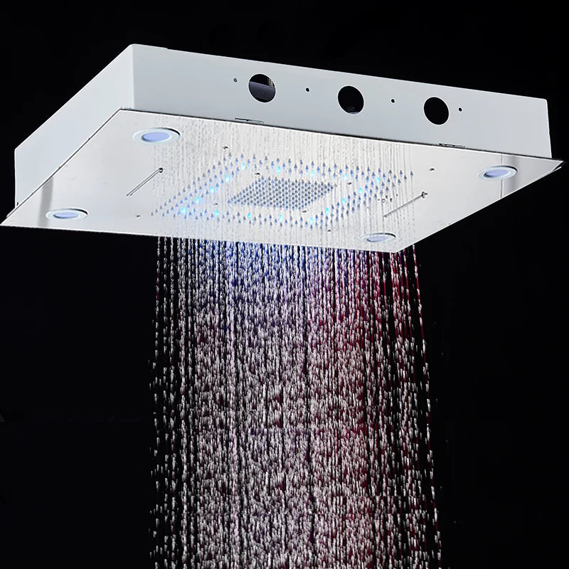 Pommeau de Douche LED Encastré Plafond Pluie et Cascade Télécommande