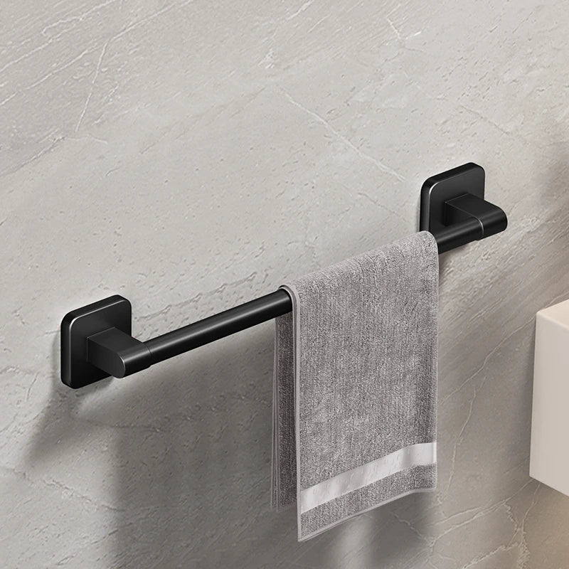 Porte-Serviette Adhésif Noir Sans Perçage en Aluminium, 30, 40 ou 50 cm
