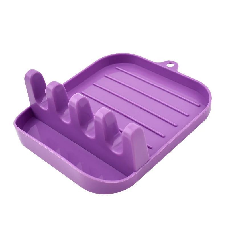 Repose-Cuillère et Spatule à Plateau Rainuré, Plastique PP, 7 Coloris