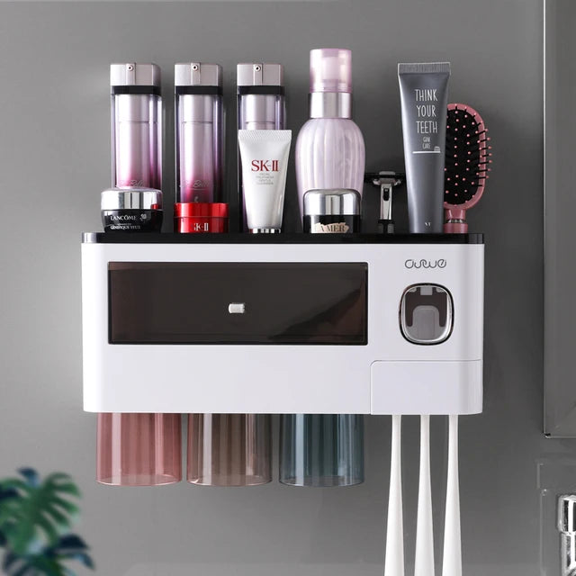 Porte-Brosse à Dents Mural et Distributeur de Dentifrice, 10 Modèles, Gobelets Magnétiques