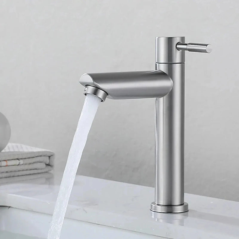 Robinet Lave-Main Eau Froide Inox 304 Noir ou Brossé, 18 cm