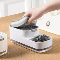 Distributeur de Savon Vaisselle avec Porte-Éponge, Noir ou Blanc, 14,5 cm