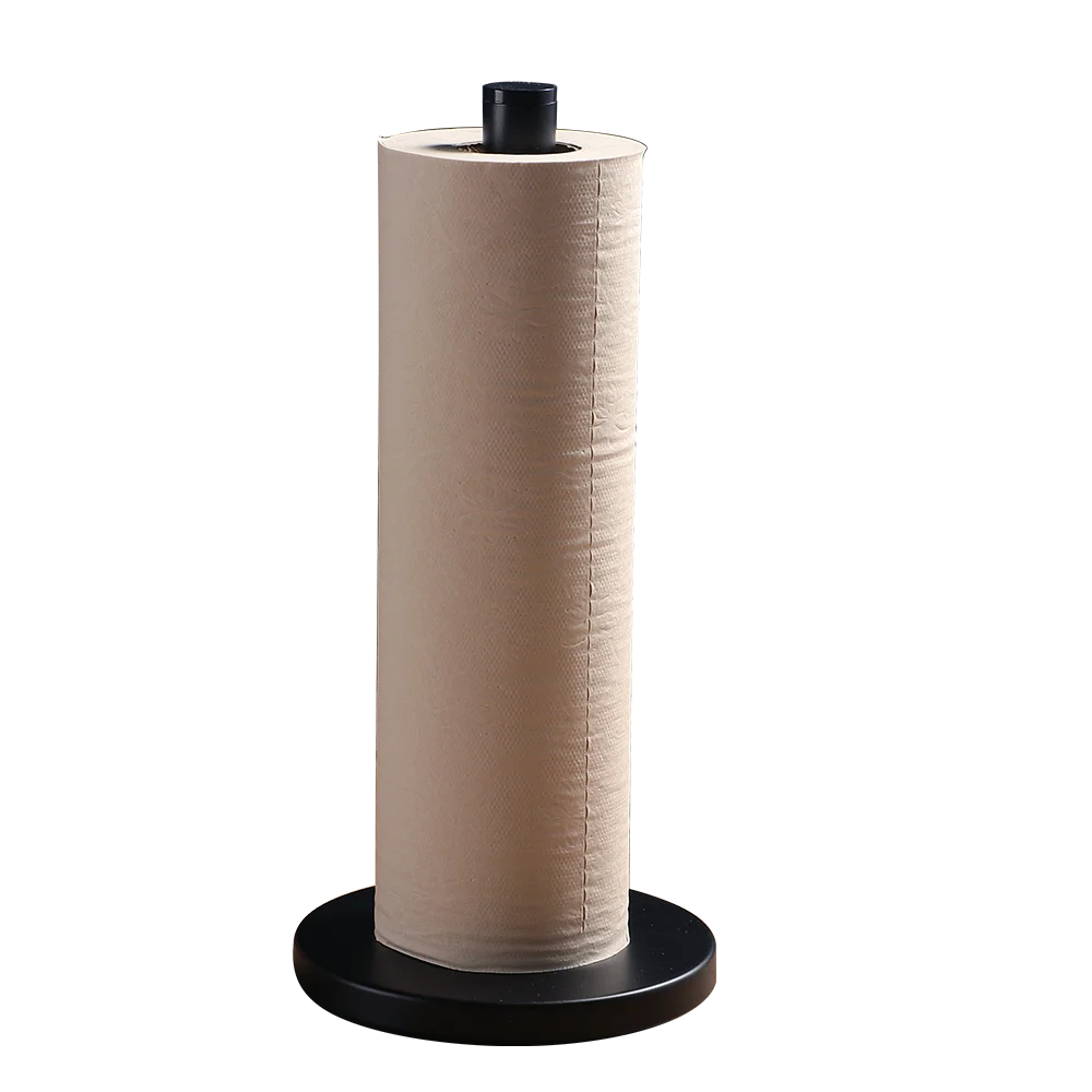 Porte-Essuie-Tout Noir en Métal sur Pied, Tige Haute 30 cm, Base Ronde