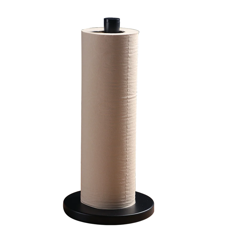 Porte-Essuie-Tout Noir en Métal sur Pied, Tige Haute 30 cm, Base Ronde