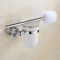 Porte-Brosse WC Mural Doré ou Chromé, Coupelle Céramique et Brosse