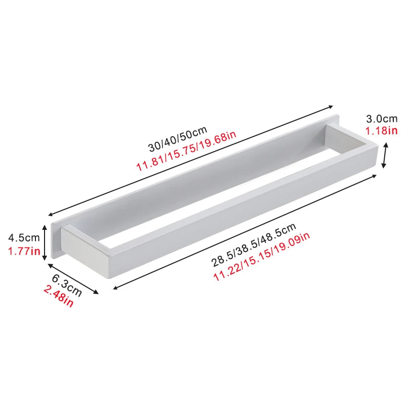 Porte-Serviette Adhésif sans Perçage Blanc ou Noir Mat en 3 Longueurs