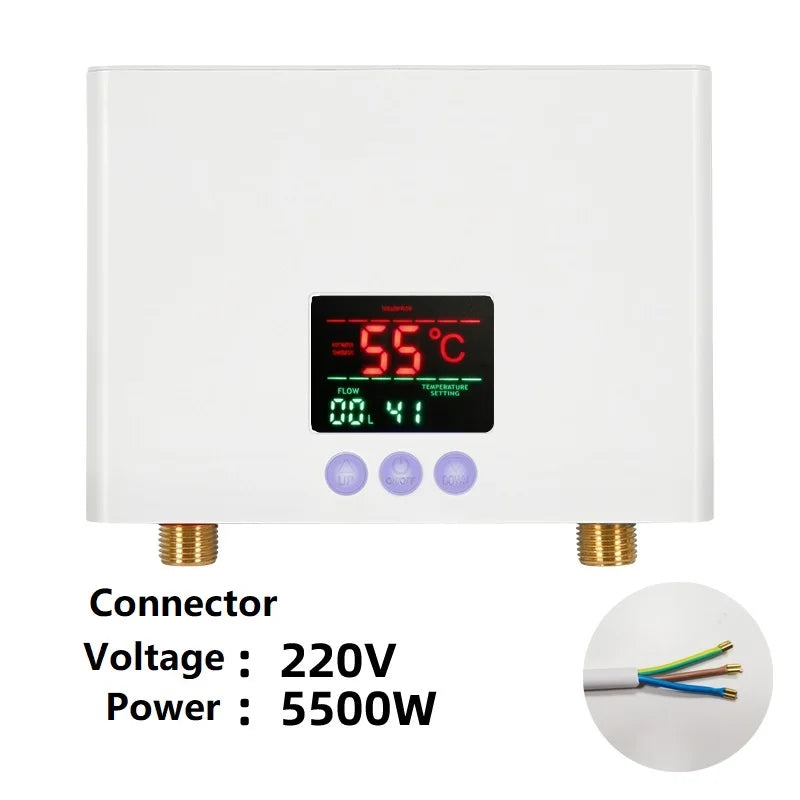 Chauffe-Eau Instantané Électrique Mural avec Télécommande, 3 000 ou 5 500 W