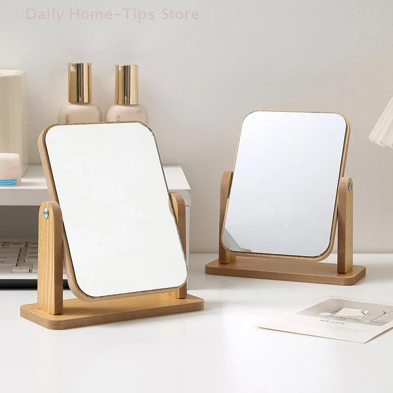 Miroir de Table Pivotant en Bois Rectangulaire, 17 x 22 ou 13 x 18 cm