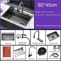 Évier de Cuisine Multifonction Cascade Noir avec Lave-Tasse
