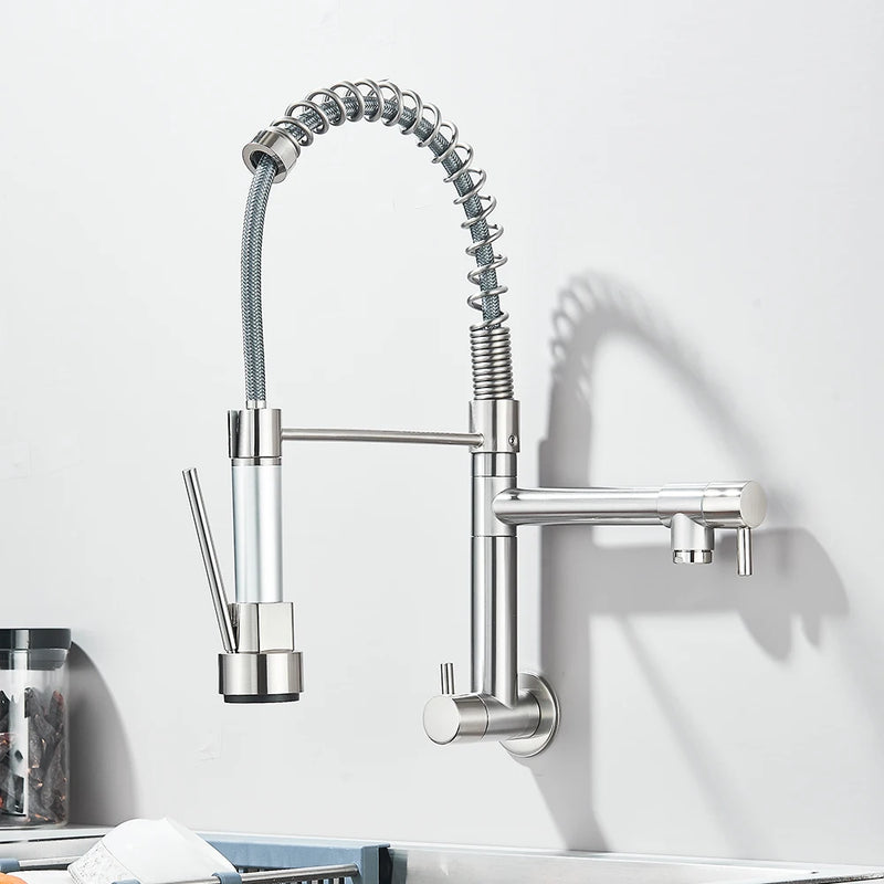 Robinet Cuisine Mural Eau Froide à Ressort Double Bec, 4 Finitions