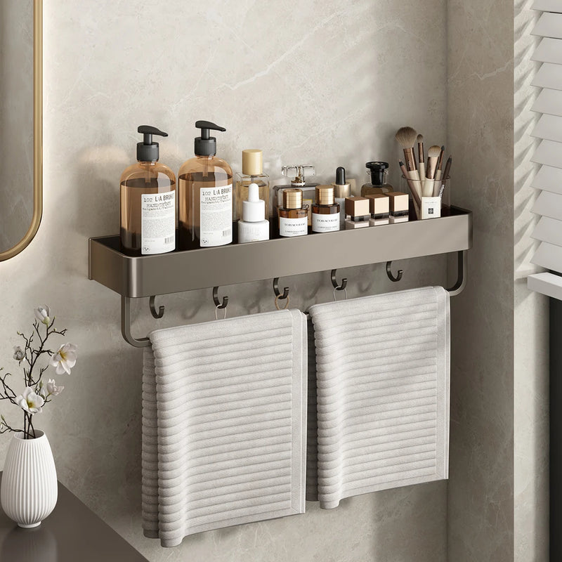 Étagère Salle de Bain Murale Aluminium Noir ou Gris, 30 ou 40 cm