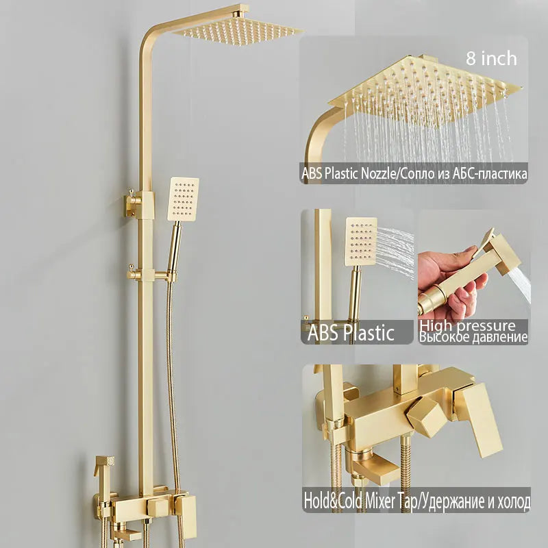 Colonne de Douche Réglable 73 à 116 cm avec Étagère, Noir, Chromé ou Doré