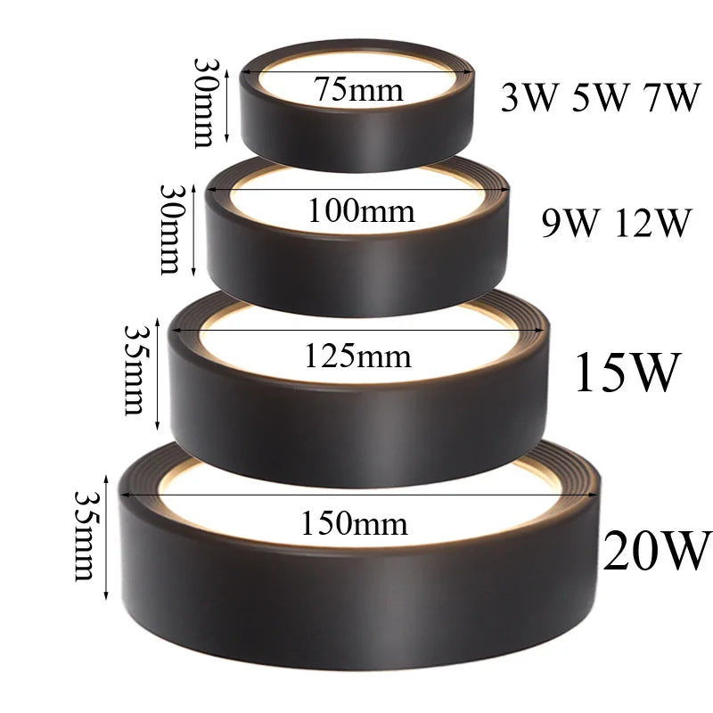 Spot LED Rond Plat en Saillie Cuisine, 3 à 20 W, Ø 75 à 150 mm, Noir, Blanc ou Doré