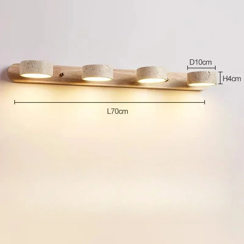 Applique Salle de Bain LED Travertin et Bois Orientable 32 à 70 cm