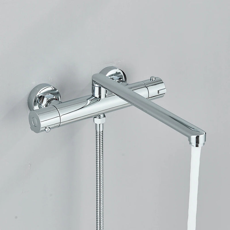 Robinet Baignoire Thermostatique Mural Bec Orientable 20 ou 30 cm, Noir ou Chromé