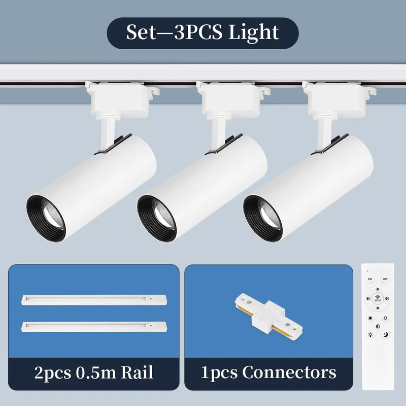 Spot LED sur Rail Dimmable, Kit 3 à 8 Spots 20 W avec Télécommande