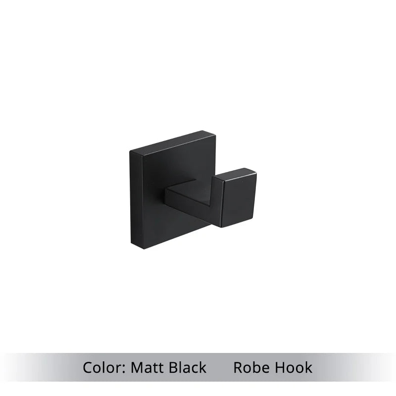 Accessoires Salle de Bain Noir Mat Carré Inox à la Pièce, 5 Articles