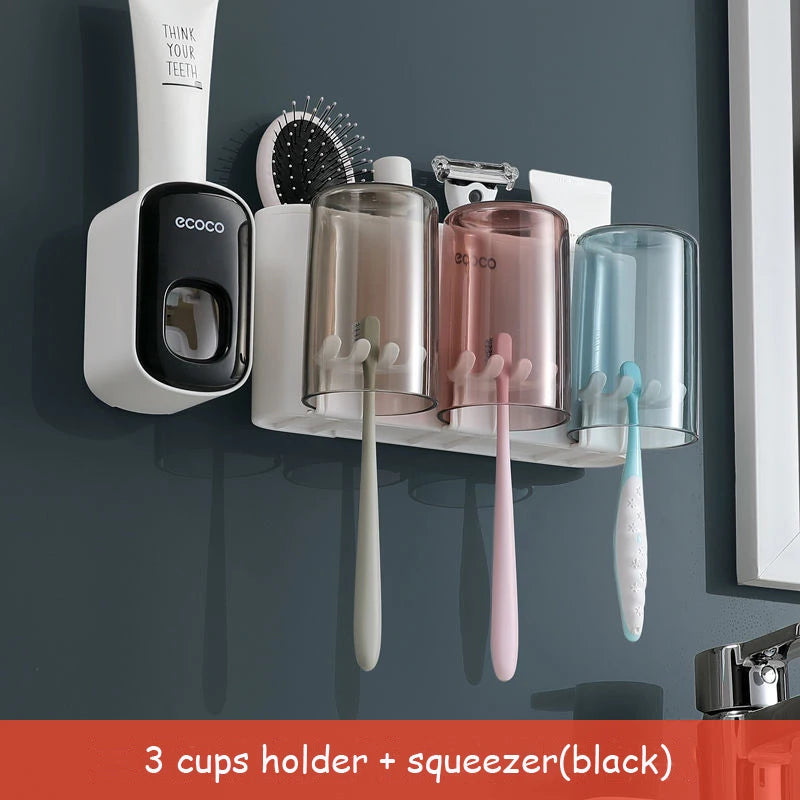 Porte-Brosse à Dents Mural Sans Perçage, 2 à 4 Gobelets, Distributeur Optionnel