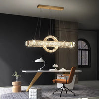 Suspension Cuisine LED Cristal Linéaire à Anneau, 90 à 150 cm