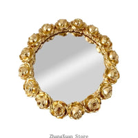 Plateau Miroir Rond Roses en Relief Doré ou Blanc 25 cm