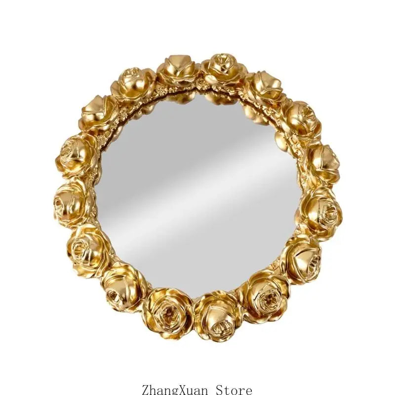 Plateau Miroir Rond Roses en Relief Doré ou Blanc 25 cm