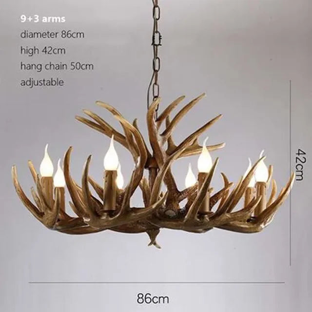Lustre Suspension Cuisine Bois de Cerf en Résine, 4 à 9 Lumières