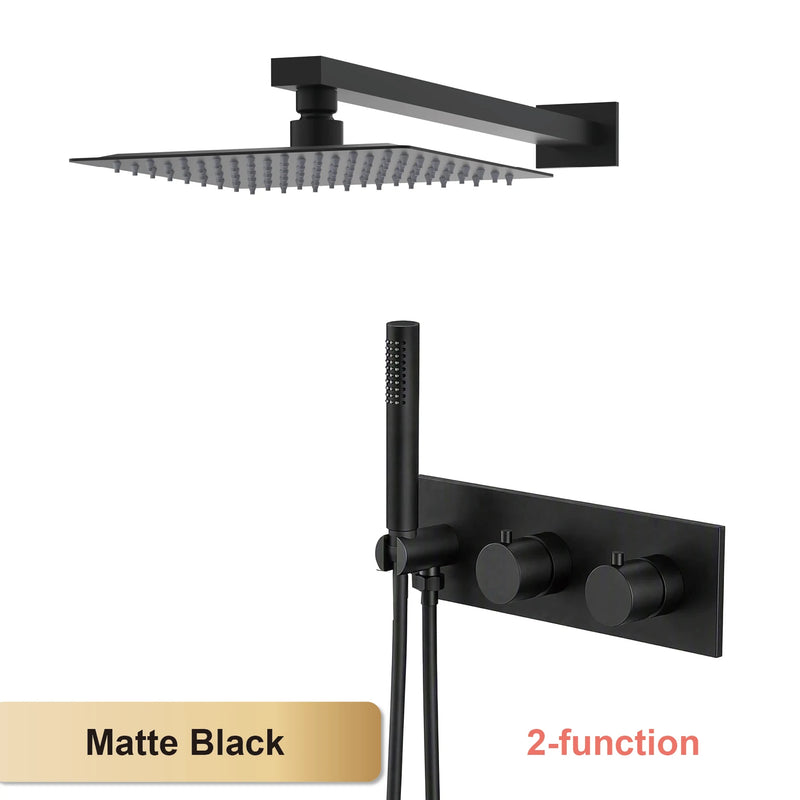 Douche Encastrable Thermostatique Pomme de Pluie Carrée, Plafond ou Mural, 4 Finitions