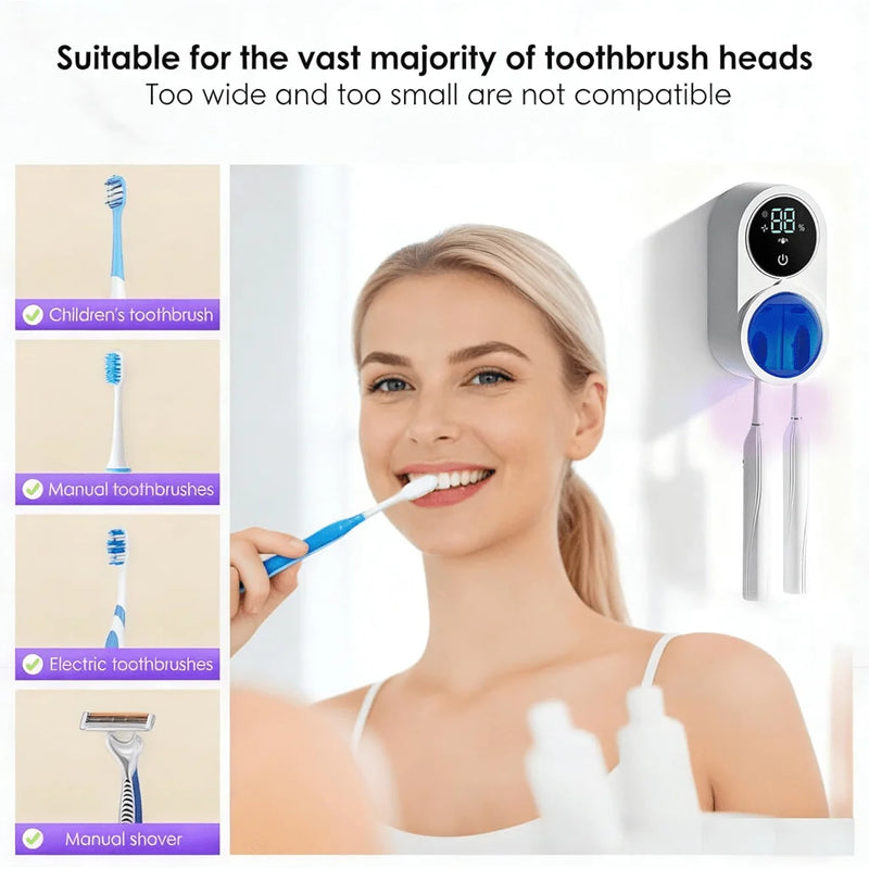 Porte-Brosse à Dents Mural Double à Capteur Infrarouge Blanc