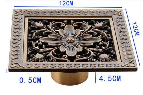 Bonde de Douche Carrée Laiton Vieilli Motifs Ciselés 12 cm