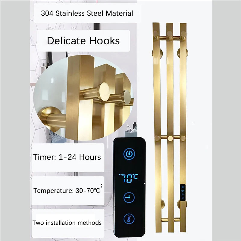 Sèche-Serviette Électrique Mural Vertical 3 ou 4 Barres Inox 98 cm