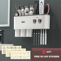 Porte-Brosse à Dents Mural Magnétique, Distributeur de Dentifrice, 1 à 5 Gobelets