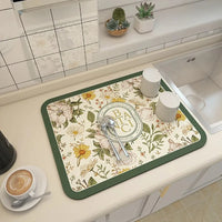 Tapis Égouttoir Vaisselle Diatomite Absorbant à Motifs Fleuris