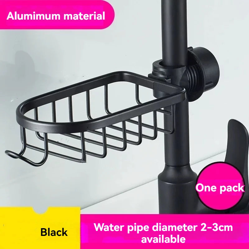 Étagère de Douche Aluminium pour Barre ou Robinet, Noir ou Argent