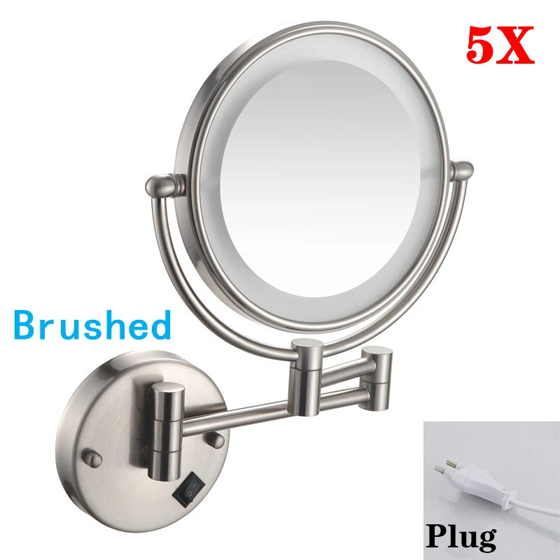 Miroir Grossissant Mural LED Double Face en Laiton 3x ou 5x
