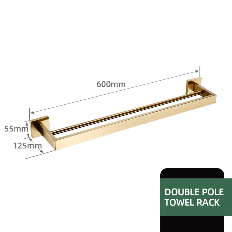 Accessoires Salle de Bain Doré Brossé Carré Inox 304 à la Pièce, 22 Articles