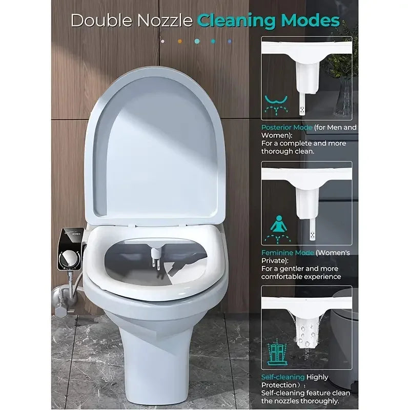 Bidet WC Non Électrique Autonettoyant à Double Buse, Pression Réglable