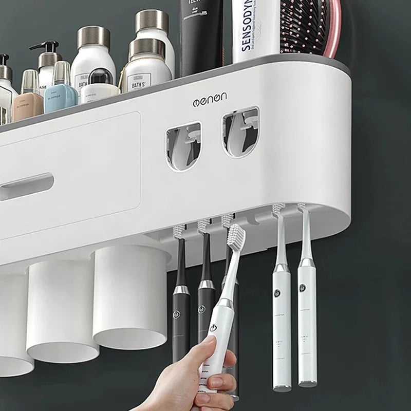 Porte-Brosse à Dents Mural Magnétique, Distributeur de Dentifrice, 1 à 5 Gobelets