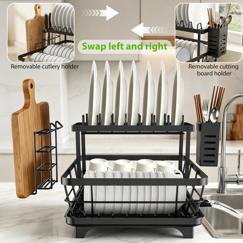 Égouttoir à Vaisselle Compact en Acier au Carbone Antirouille Noir