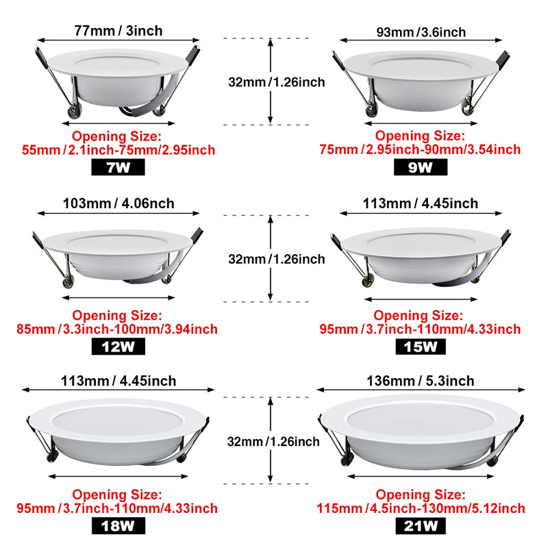 Spot LED Encastrable Cuisine Rond Blanc ou Argent, 7 à 18 W
